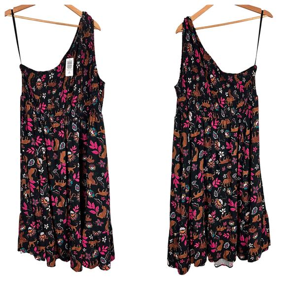 NWT‎ TORRID Women's 3X (3) Black Floral Leopard Midi Challis One-Shoulder Dress - Picture 1 of 15